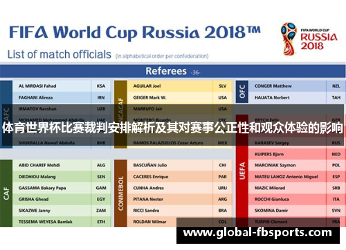 体育世界杯比赛裁判安排解析及其对赛事公正性和观众体验的影响