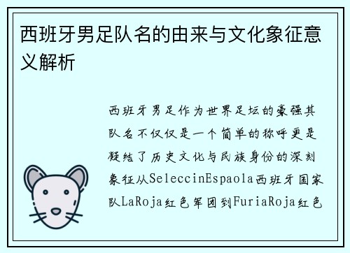 西班牙男足队名的由来与文化象征意义解析